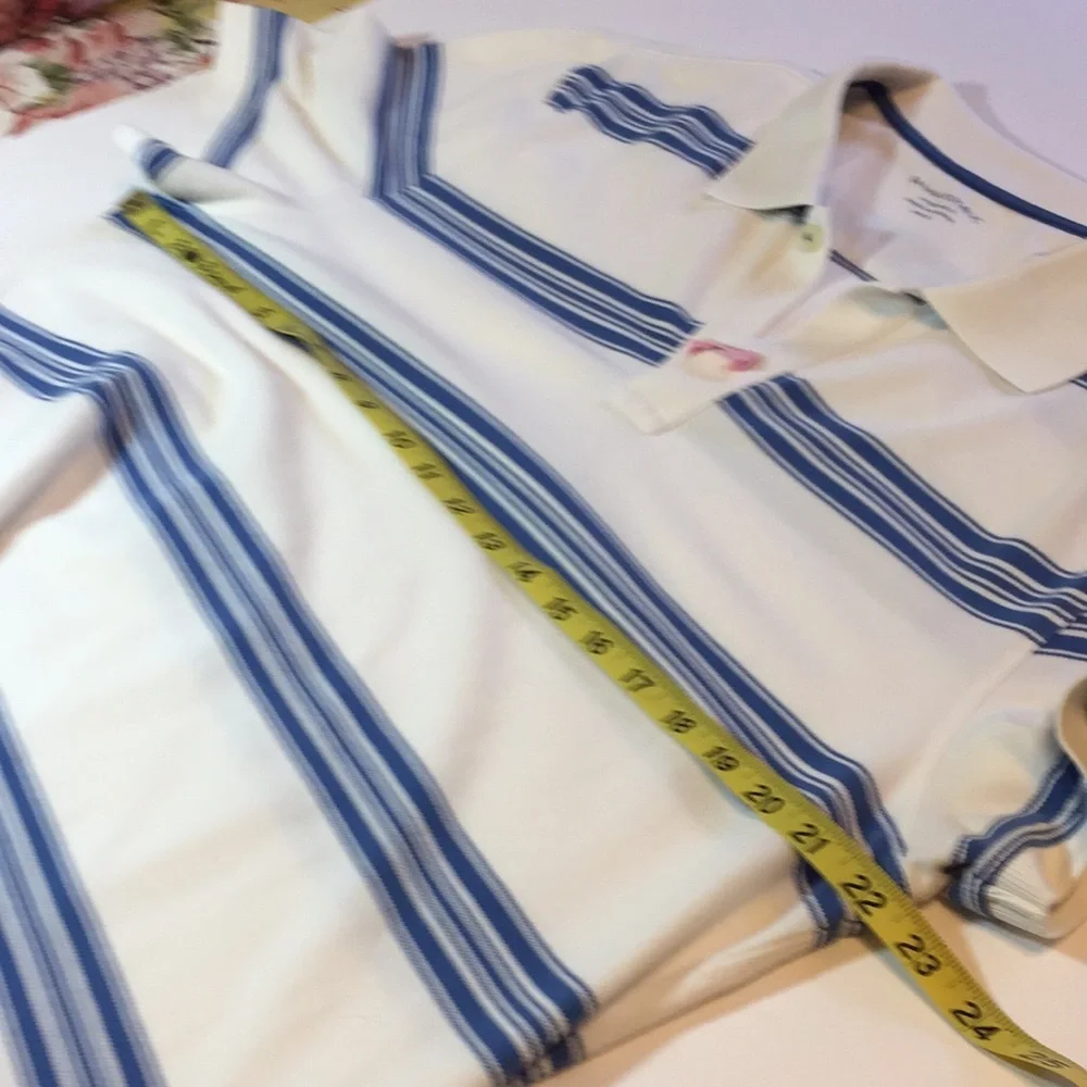 Banana Republic Fitted Polo White and Blue Stripes Size XL